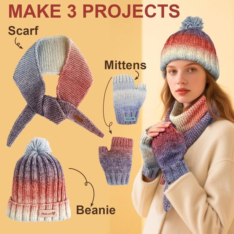 Kitcroet Knitting Kit for Beginners, Complete Beginner Knitting Kit Including Knitting Needles Set, Soft Gradiant Cake Yarn, Learn to Knit Scarf, Beanie, Mittens with Step by Step Video Tutorials - Image 5